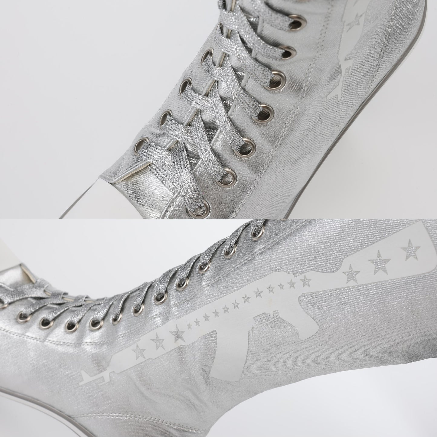 Ooops333 PUNK HI HEEL TALL CANVAS BOOTS - 9CM HEEL