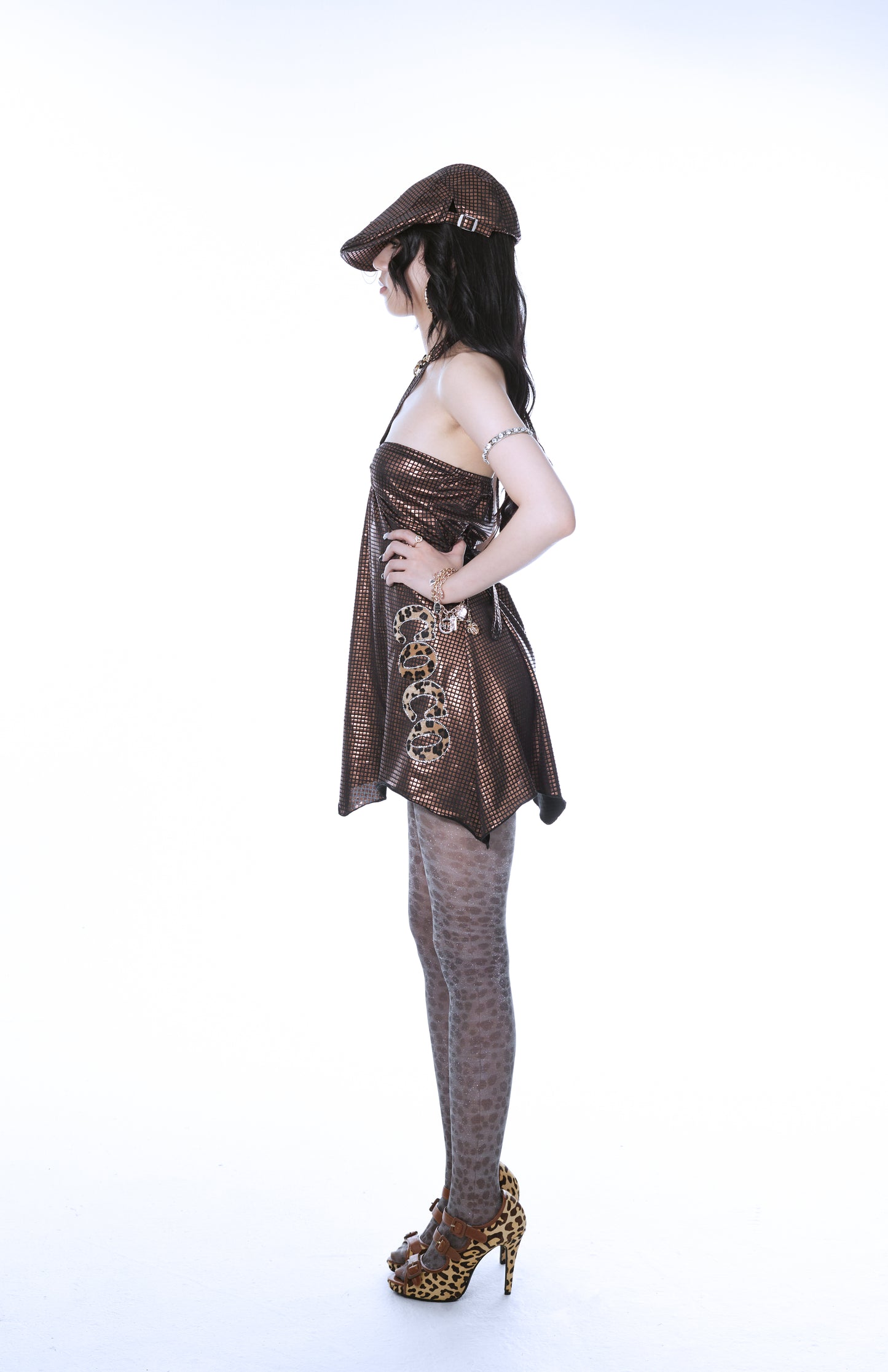 Ooops333 GLOSSY PLAID HALTER BACKLESS SEXY SLIP DRESS