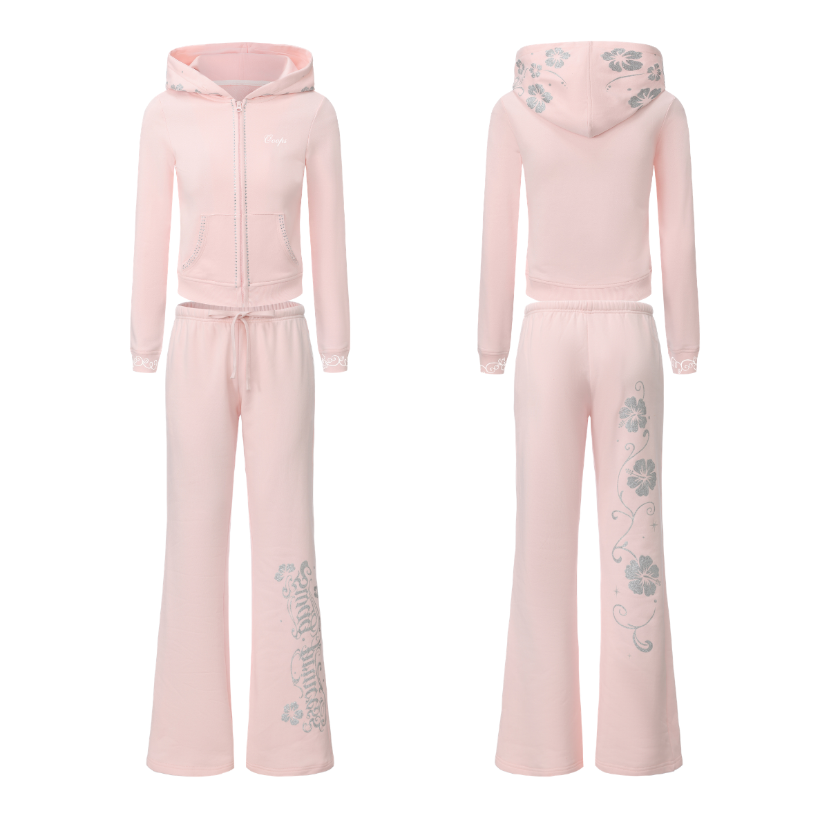Ooops333 26AW Hibiscus Glitter Two-Piece Tracksuit