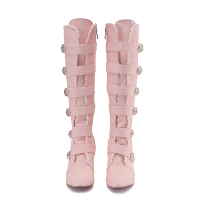 Ooops333 Napoleon Vintage Lace-Up Stiletto Knee High Boots