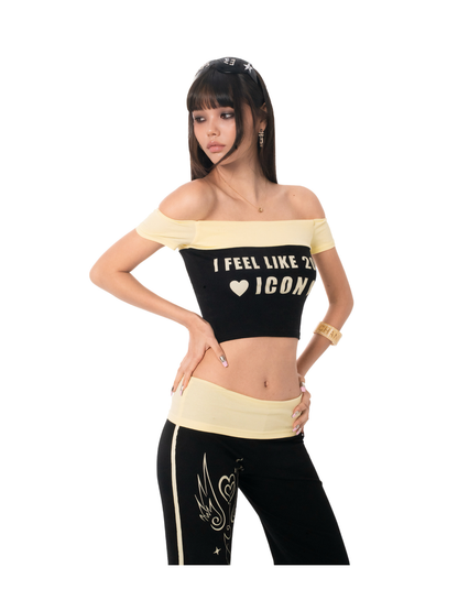 Ooops333 26SS 「SLAY！」2000s Icon Off-Shoulder Top and Flare Pants Set