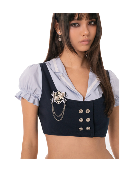 Ooops333 26SS 「SLAY！」Sailor Style Top and Skirt Set