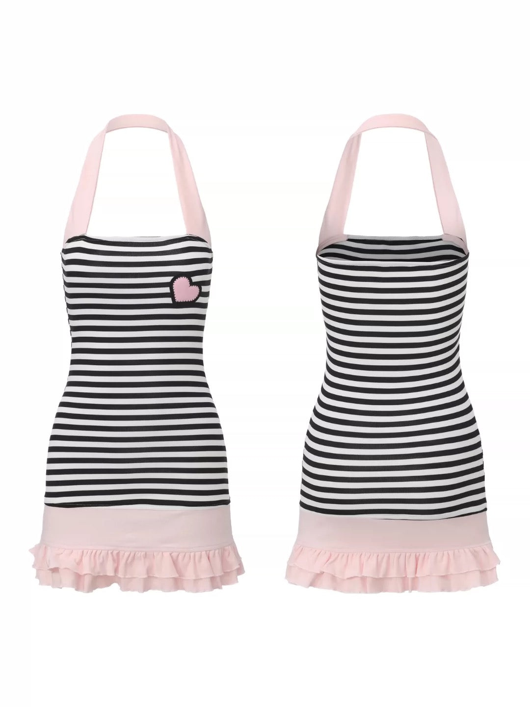 Ooops333 26SS 「SLAY！」Striped Heart Print Halter Neck Dress