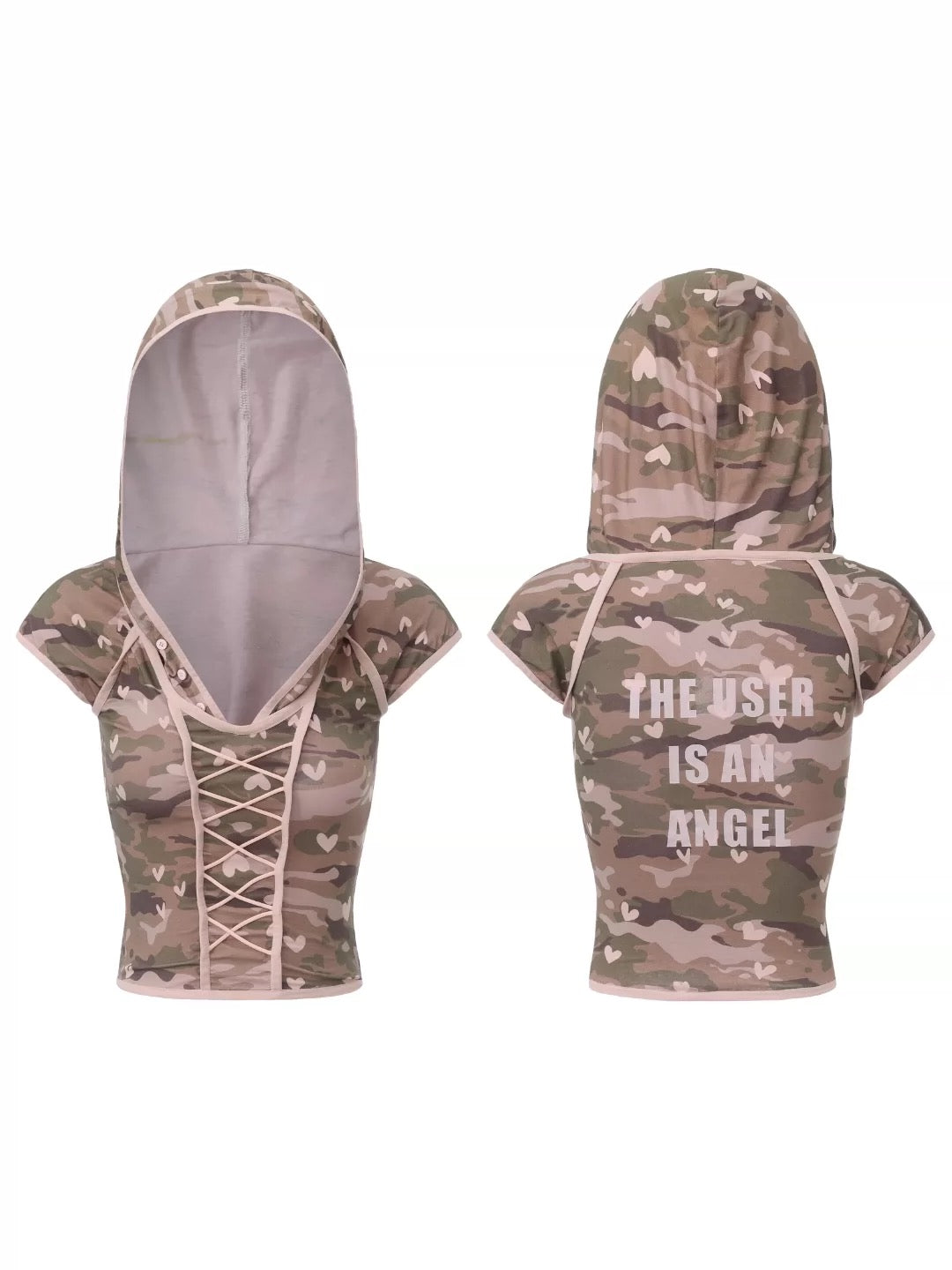 Ooops 26SS 「SLAY！」Pink Heart Camo Hooded T-Shirt Shorts Set