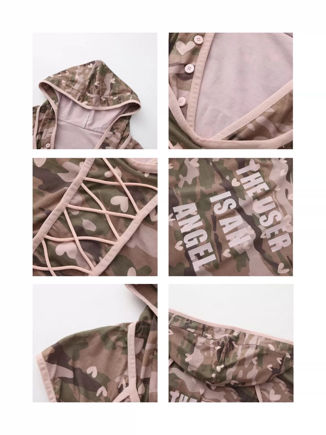 Ooops 26SS 「SLAY！」Pink Heart Camo Hooded T-Shirt Shorts Set
