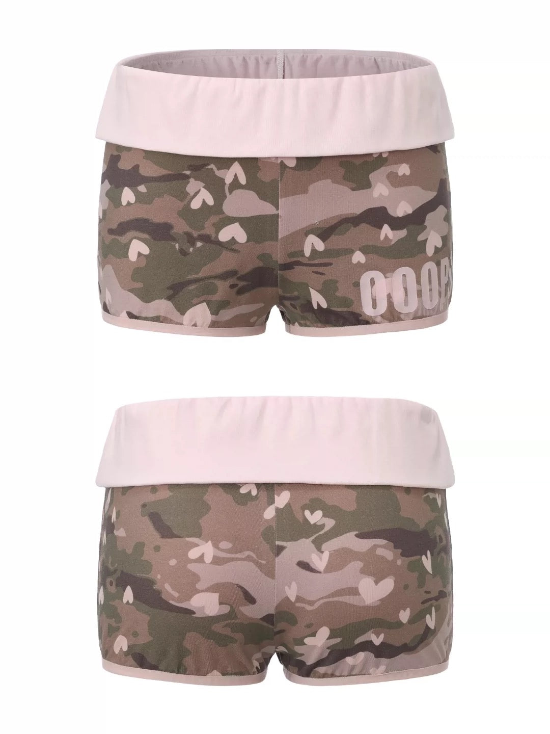 Ooops 26SS 「SLAY！」Pink Heart Camo Hooded T-Shirt Shorts Set