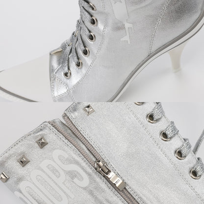 Ooops333 PUNK HI HEEL TALL CANVAS BOOTS - 9CM HEEL