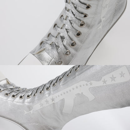 Ooops333 PUNK HI HEEL TALL CANVAS BOOTS - 9CM HEEL