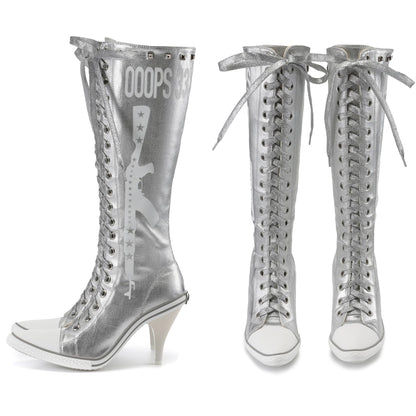 Ooops333 PUNK HI HEEL TALL CANVAS BOOTS - 9CM HEEL