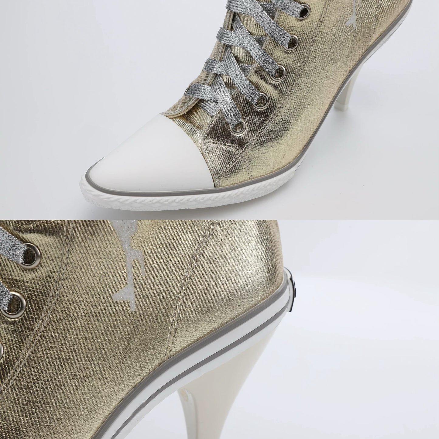 Ooops333 PUNK HI HEEL TALL CANVAS BOOTS - 9CM HEEL