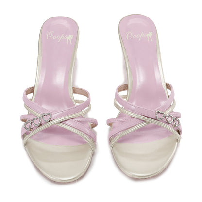 Ooops333 26SS 「SLAY！」Asymmetrical Pointed Toe Bow Kitten Heel Sandals