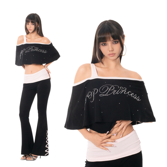 Ooops333 26SS 「SLAY！」Ruffle Trim Top and Flare Pants Set